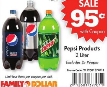 2 Diet Pepsi Coupons = $0.45 at Family Dollar